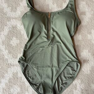 Michael Kohrs Olive Green Zip-Front Swimsuit